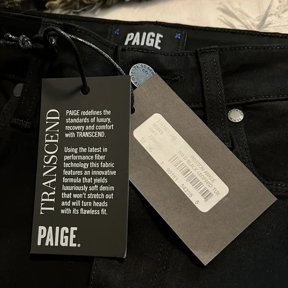 NWT PAIGE Hoxton Ankle high rise wild black leopard tuxedo stripe jeans 26 new